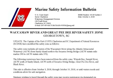 Boating Safety Zone along South Carolina coast modified