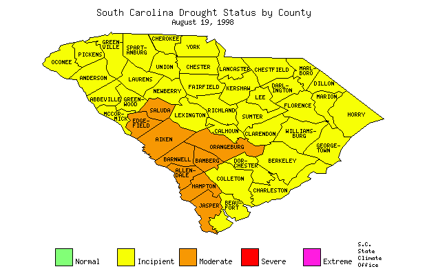 South Carolina Drought Map for August 19, 1998