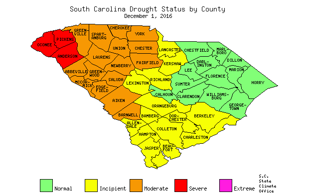 South Carolina Drought Map for December 1, 2016