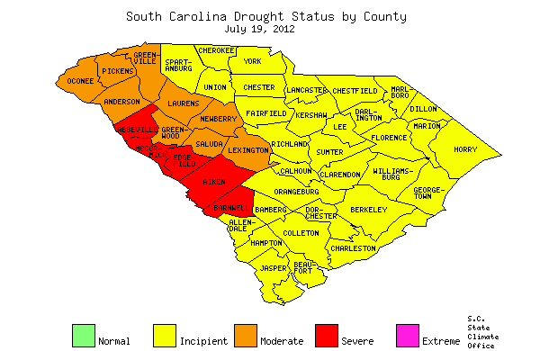 South Carolina Drought Map for July 19, 2012