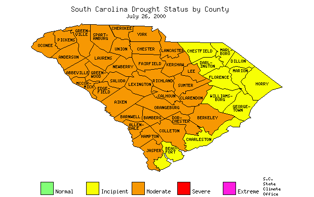 South Carolina Drought Map for July 26, 2000