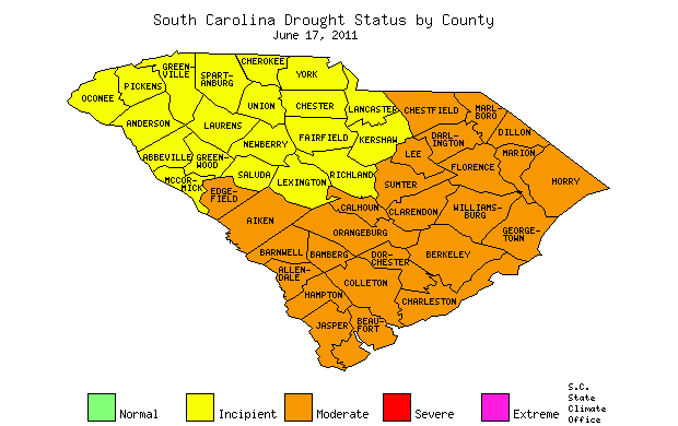 South Carolina Drought Map for June 17, 2011