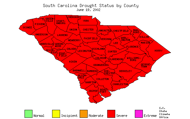 South Carolina Drought Map for June 19, 2002