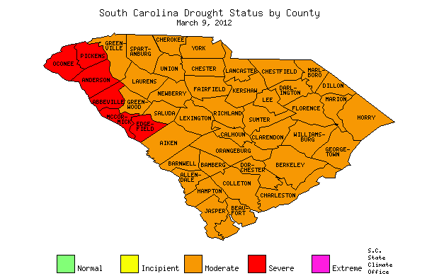 South Carolina Drought Map for March 9, 2012
