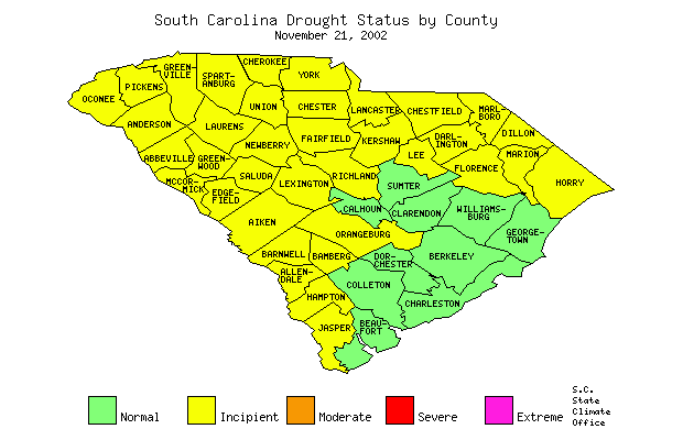 South Carolina Drought Map for November 21, 2002