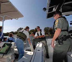 Law enforcement officers doing a boat inspection