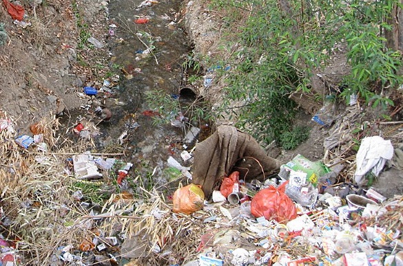 Litter in a drainage area