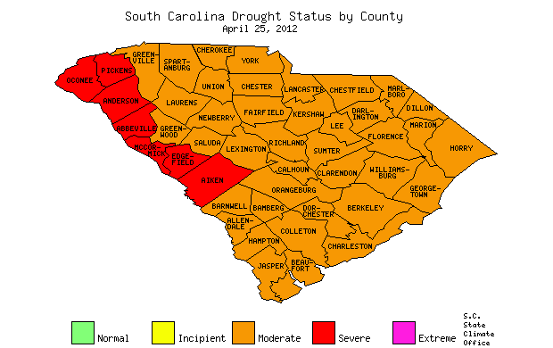 South Carolina Drought Map for April 25, 2012