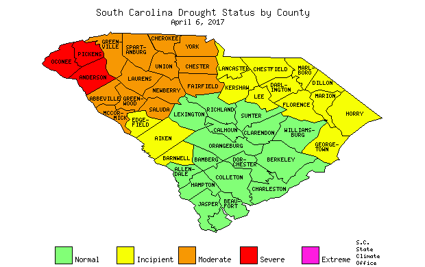 South Carolina Drought Map for April 6, 2017