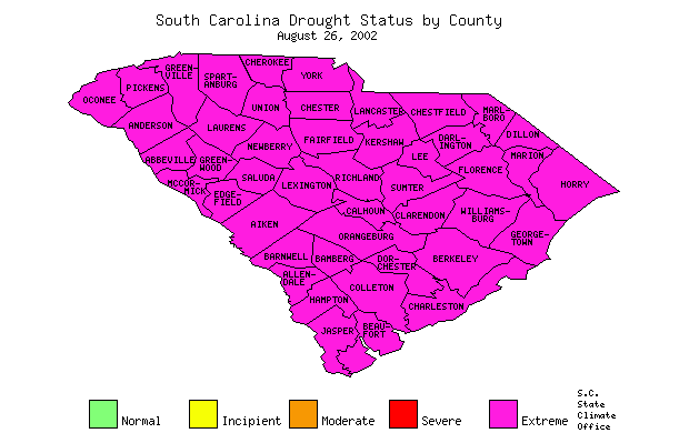 South Carolina Drought Map for August 26, 2002