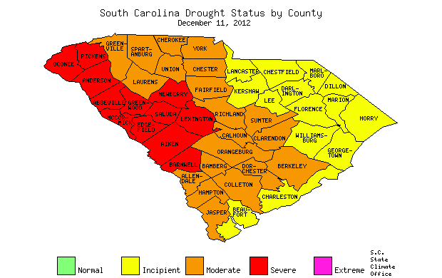 South Carolina Drought Map for December 11, 2012