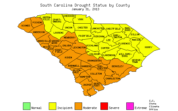 South Carolina Drought Map for January 31, 2013