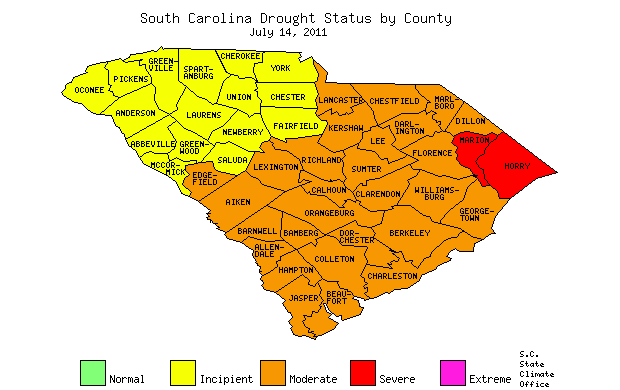 South Carolina Drought Map for July 14, 2011