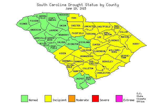 South Carolina Drought Map for June 19, 2015