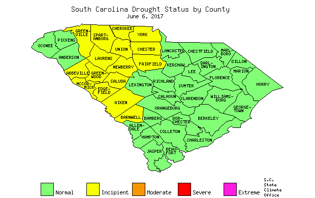 South Carolina Drought Map for June 6, 2017