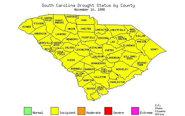 South Carolina Drought Map for November 10, 1998