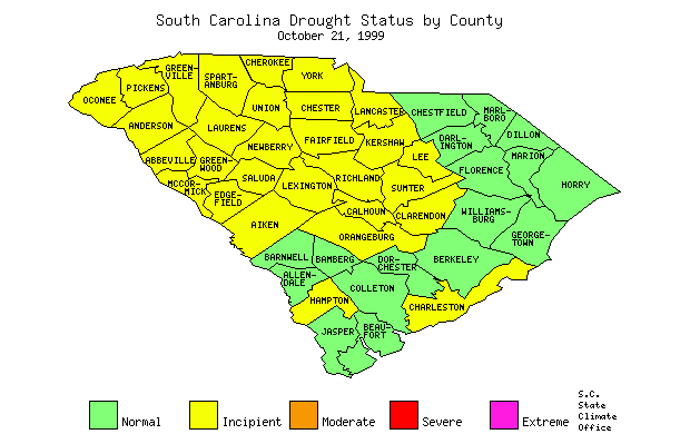 South Carolina Drought Map for October 21, 1999
