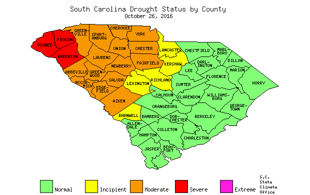 South Carolina Drought Map for October 26, 2016