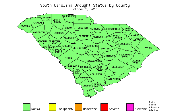South Carolina Drought Map for October 5, 2015