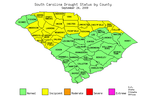 South Carolina Drought Map for September 24, 2009