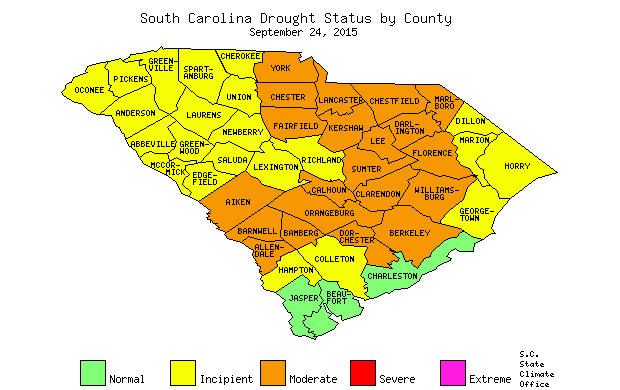 South Carolina Drought Map for September 24, 2015