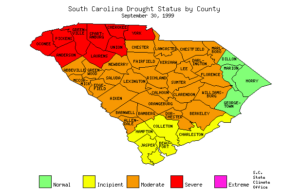South Carolina Drought Map for September 30, 1999