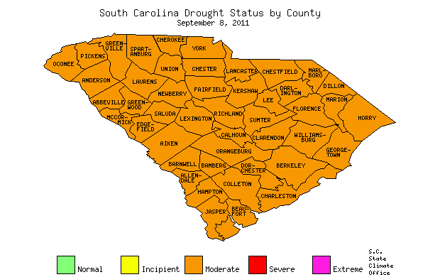 South Carolina Drought Map for September 8, 2011