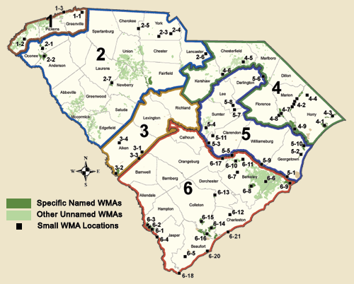 Map of South Carolina with Game Zones highlighted.
