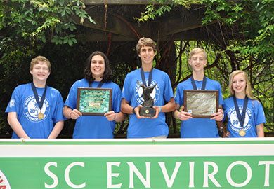 The winning Envirothon team from Spartanburg High School Team A was made up of Sam Fowler, Hawkins Shepard, Nathan Brown, Luke Martin and Nan Miles.