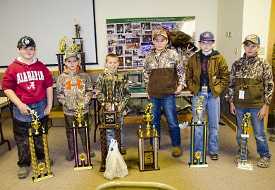Winners in the Junior Division at the 22nd annual State Championship Youth Coon Hunt pose with their trophies at the SCDNR's Webb Wildlife Center, Saturday, March 4, 2017.