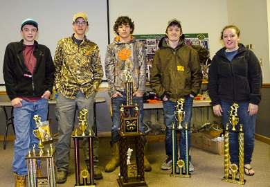 Winners in the Senior Division at the 22nd annual State Championship Youth Coon Hunt pose with their trophies at the SCDNR's Webb Wildlife Center, Saturday, March 4, 2017.