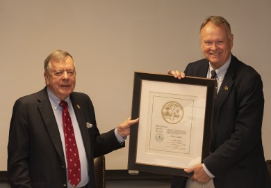 Alvin Taylor accepts his Meritorious Service Award From SCDNR Board Chairman Norman Pulliam. (SCDNR Photo/Joey Frazier)