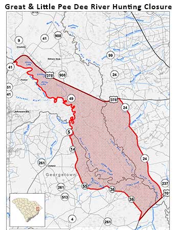 A temporary hunting ban has been put into place for parts of Georgetown, Marion and Horry Counties