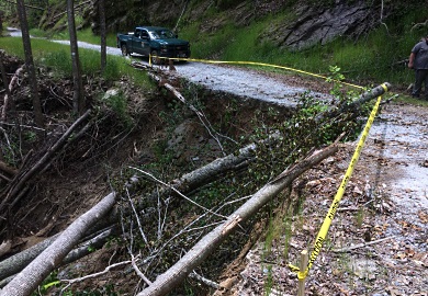Dangerous landslides caused by abundant rainfall have forced the closure of a section of Horsepasture Road in Jocassee Gorges. (SCDNR photo by Mark Hall)