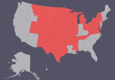 U.S. states where CWD has been confirmed are shown above in red.