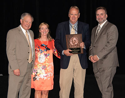 Former SCDNR Director Alvin A. Taylor was recently honored with the Southeastern Association of Fish and Wildlife Agencies' 2019 C. W. Watson Award. Pictured left to right: Ed Carter, Tennessee Wildlife Resources Agency Executive Director and Award Committee Chair; E.J. Williams, Watson Award Committee Chair representing the Southeastern Section of The Wildlife Society; Alvin Taylor; and Chuck Sykes, SEAFWA President and Director of the Wildlife and Fisheries Division, Alabama Dept. of Conservation and Natural Resources. [SCDNR photo by Joey Frazier]