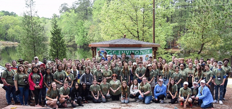 Teams and coaches pose for a group photo at the 23rd annual South Carolina Envirothon competition, held April 12, 2019 at Clemson University's Sandhill Research and Education Center.