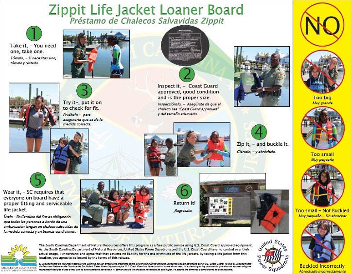 A new life jacket loaner board with bilingual signage instructing users in the proper use of life jackets will be placed at the John P. Limehouse Boat Landing.