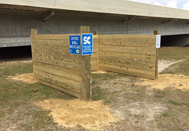 The new oyster shell recycling drop-off sits in the shadow of the Chechessee River Bridge in Beaufort County. (Photo: Ben Dyar)