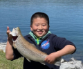a child holding brown trout