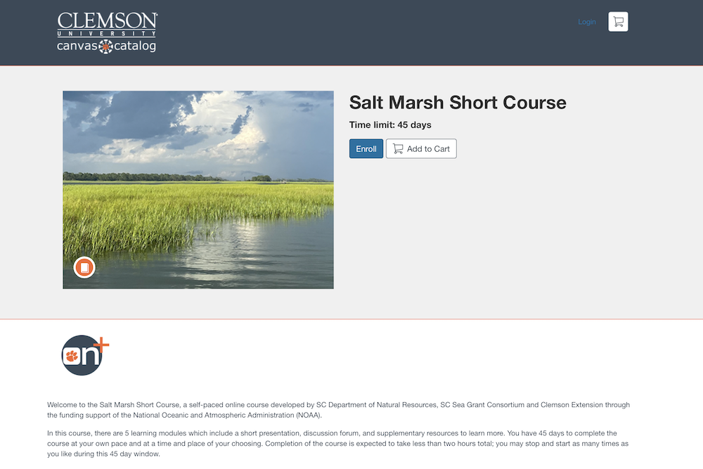 Screenshot of Clemson short course page with registration link