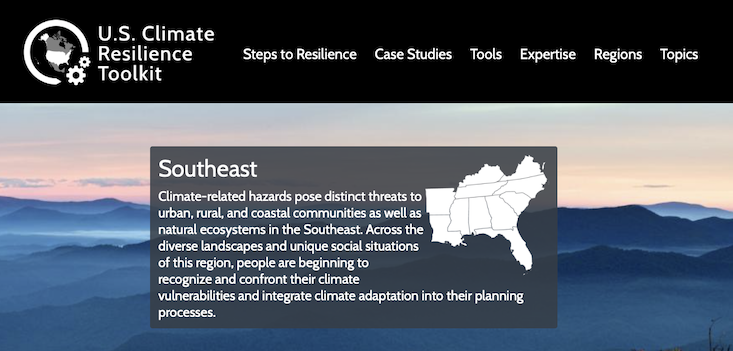A preview of the homepage for the US Climate Resilience Toolkit