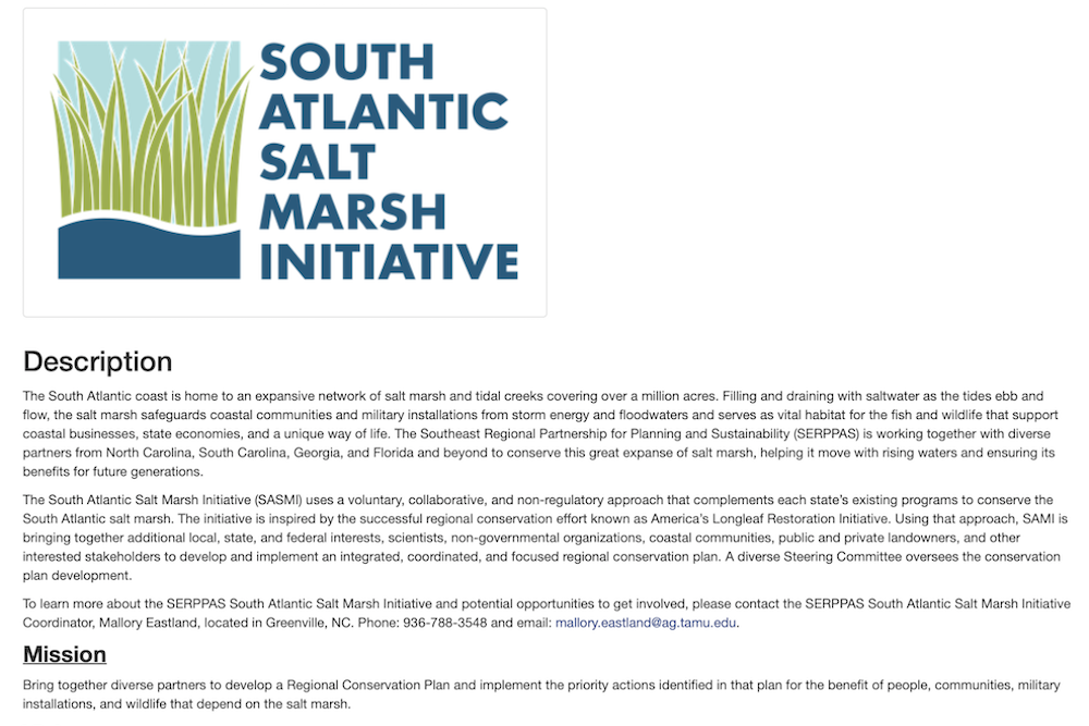 Salt Marsh Initiative webpage with project discription and mission