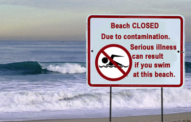 Beach Closed to Contamination Sign