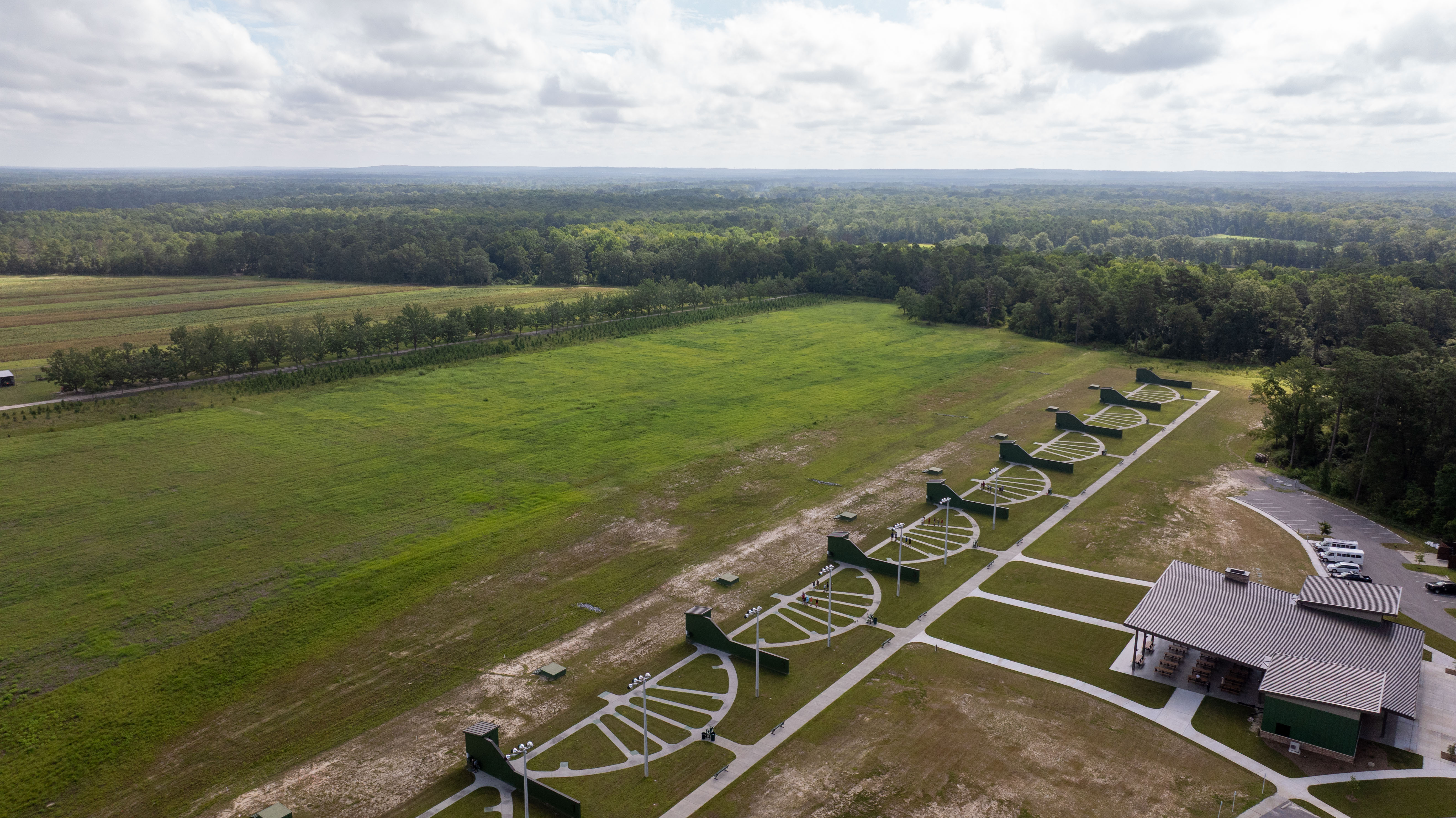 an overhead drone picture of love farm shooting range