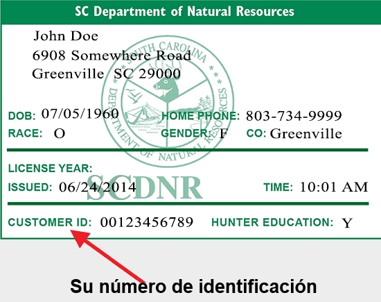 La licencia a continuación ha sido emitida por una oficina del Departamento de Recursos Naturales de Carolina del Sur SCDNR.