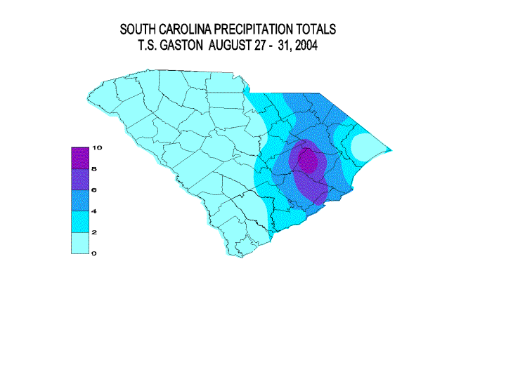 Map of Gaston rainfall