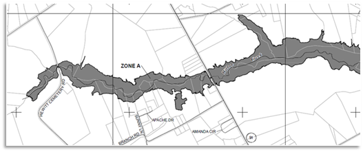 Map of Special Flood Hazard Area labeled Zone A
