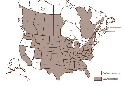 CWD Affected US States and Canadian Provinces as of August 2025
