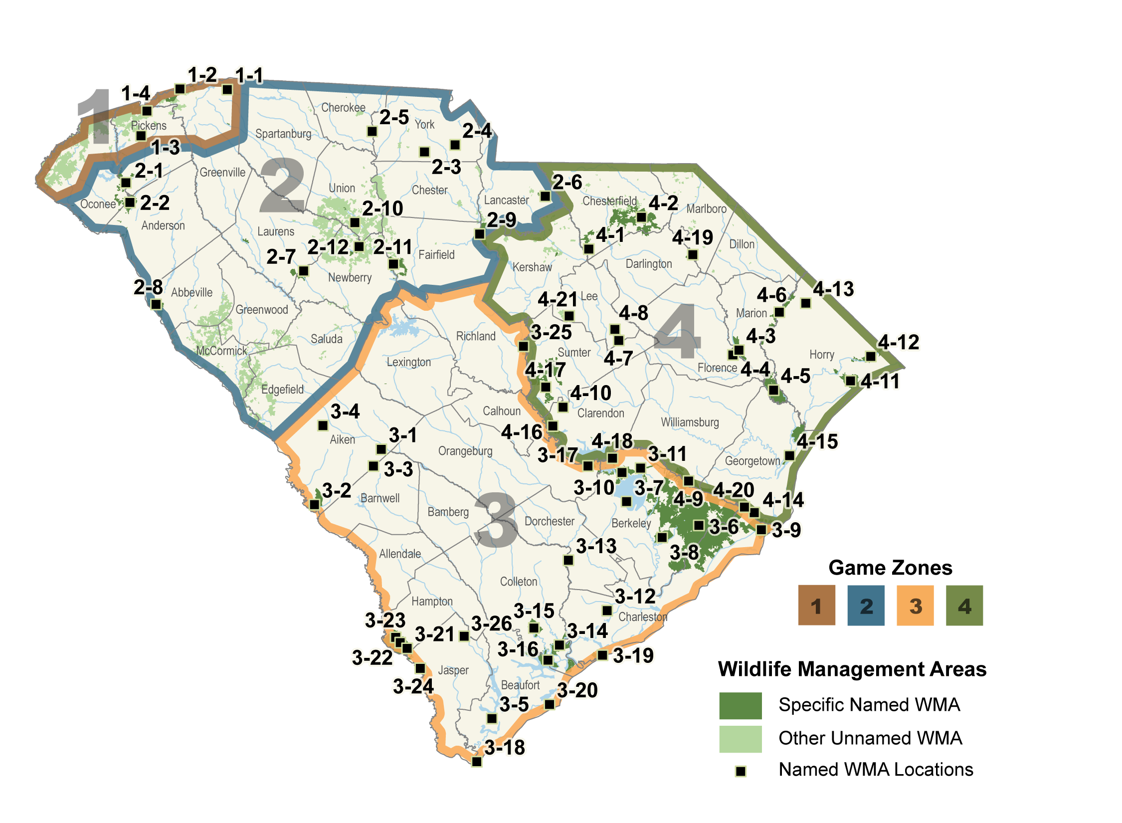 South Carolina Game Zones 1 - 6